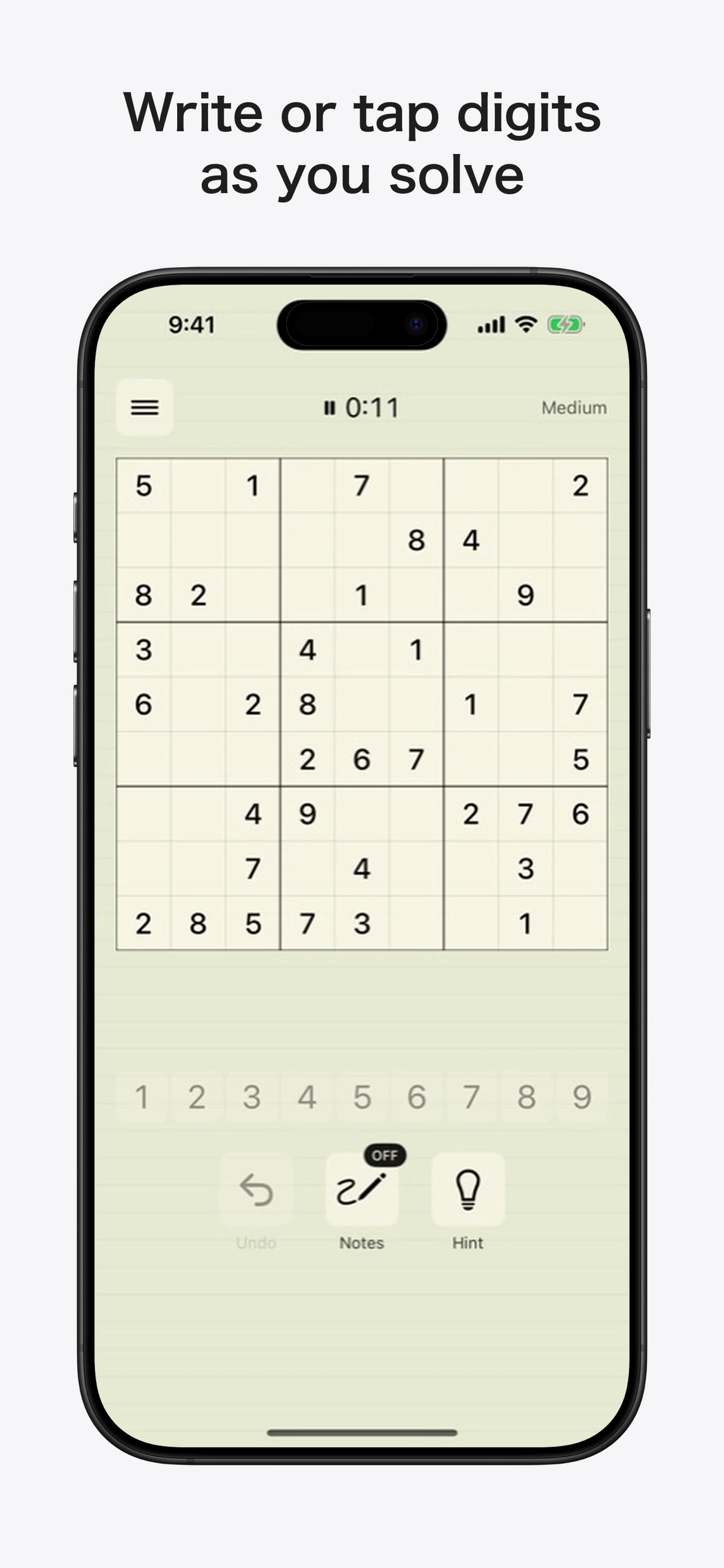 Pencil Number Place: Solving a puzzle with handwriting and number buttons