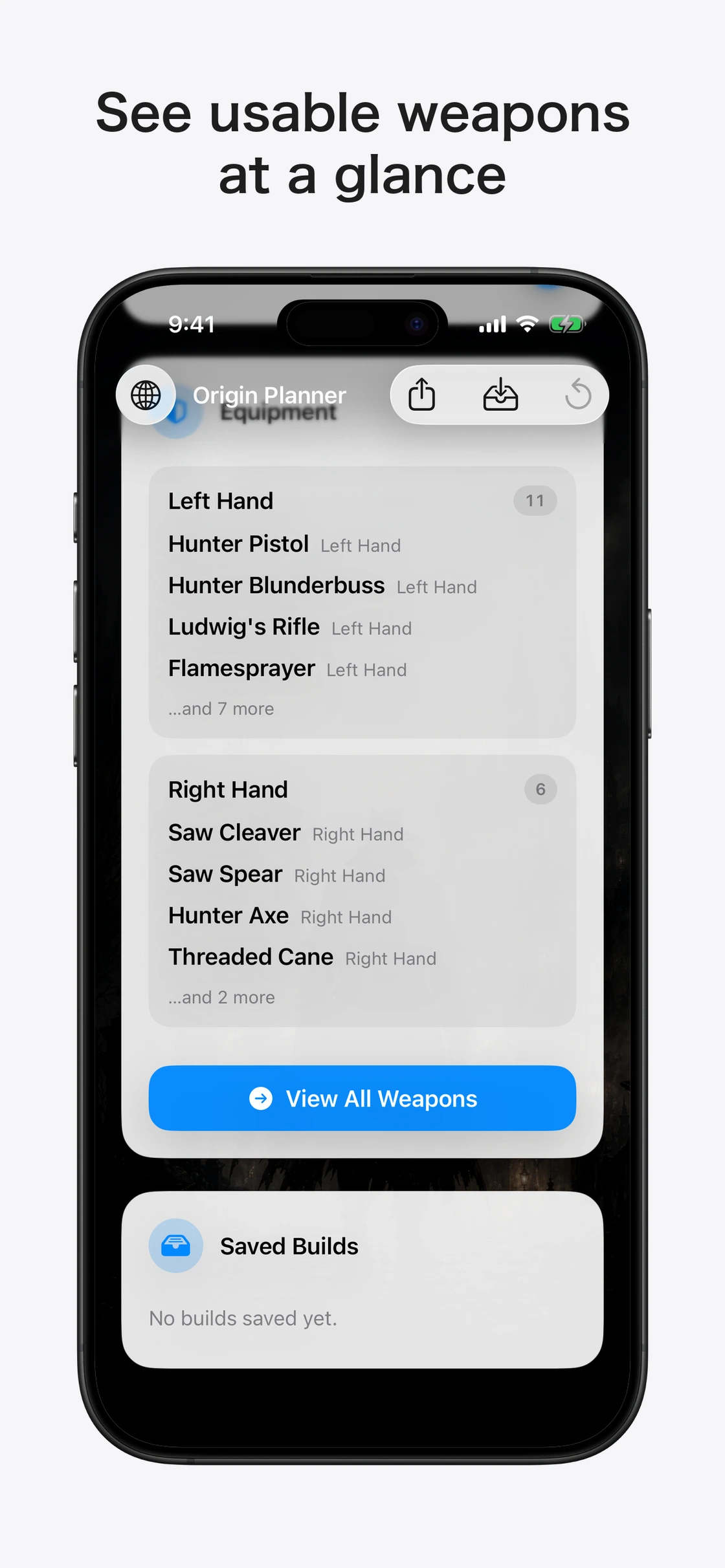 すてふり: Checking usable weapons for a build