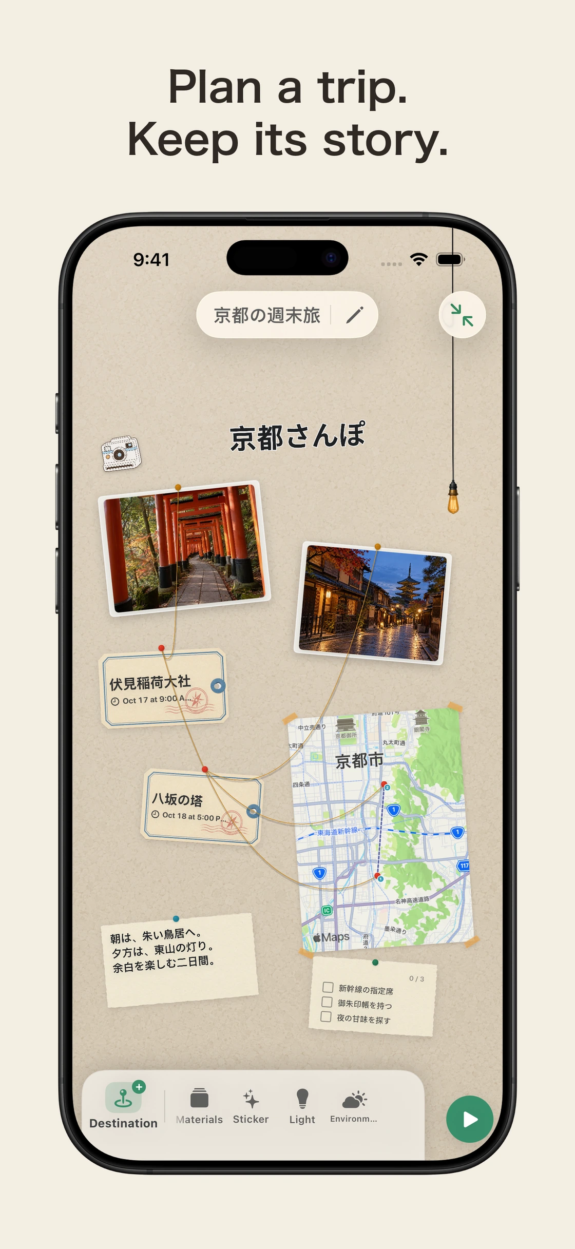 TravelBoard: A board with places, photos, and a map